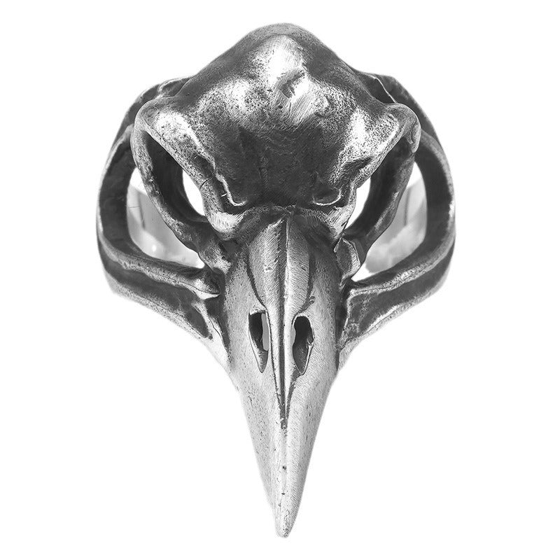 Wholesale Punk Dark Crow Skull Thai Silver Skull Bird Head Open Ring